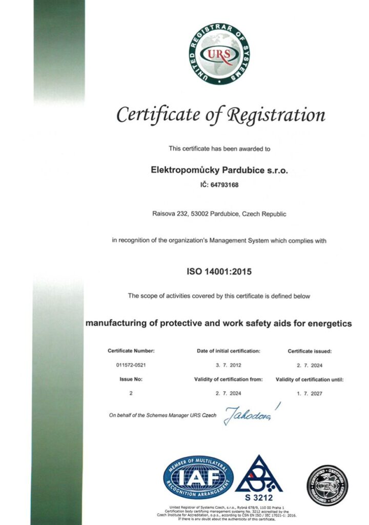 Certifikát ČSN EN ISO 14001:2016